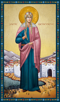 Image for St. Genevieve of Paris - Full stature, decorative border (6.5 x 10)